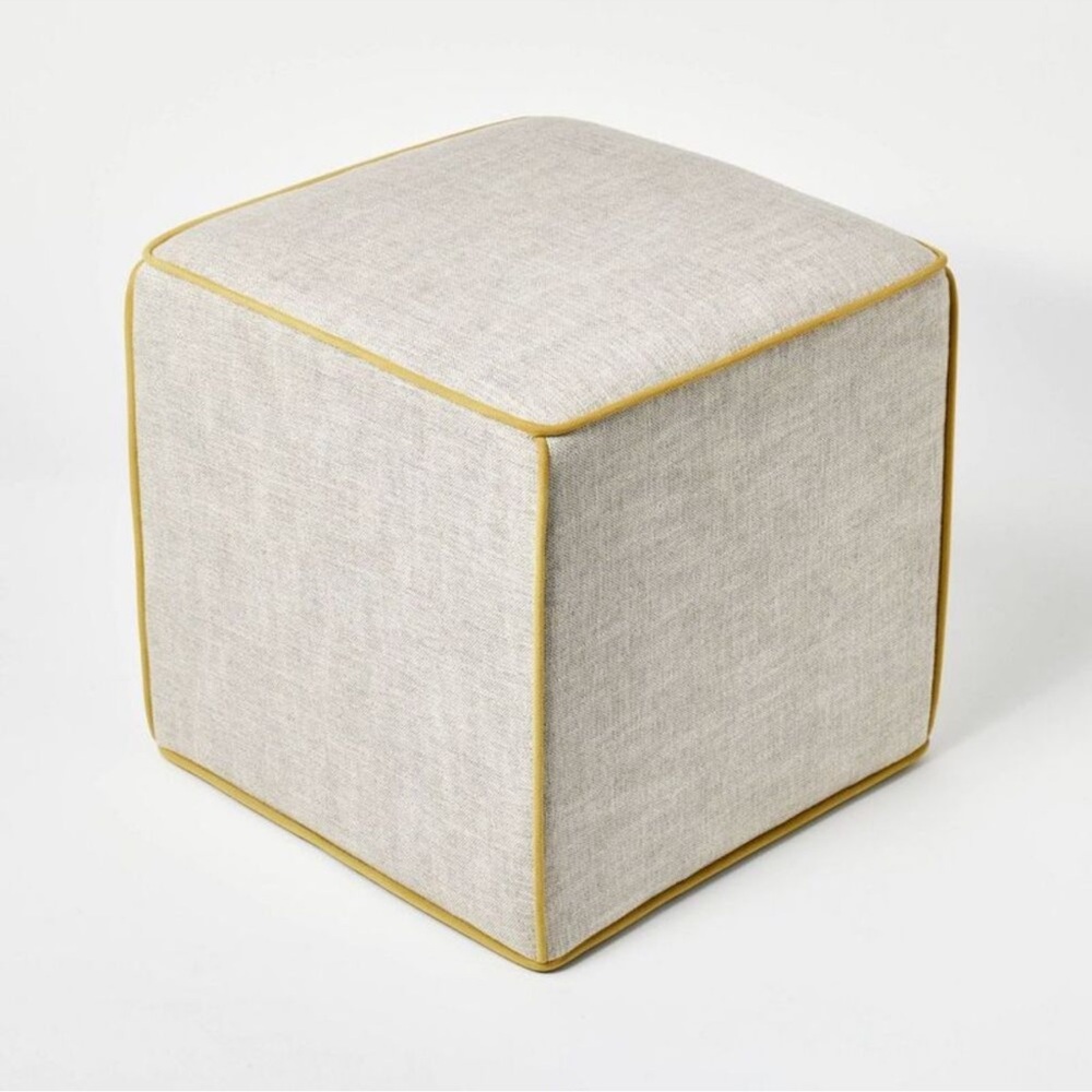 Threshold designed w/Studio McGee Linen Cube Square Ottoman Mustard Cream NEW
